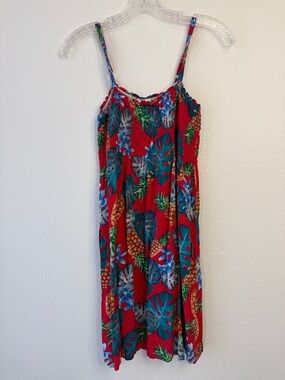 Red Tropical Print Maxi Dress with Adjustable Straps